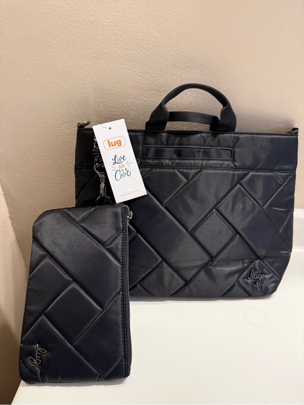 Lug Tenor Black bag  with Pouch NWT
